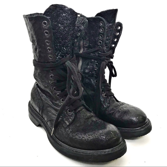Rick Owens Shoes - Rick Owens combat military style shark skin boots